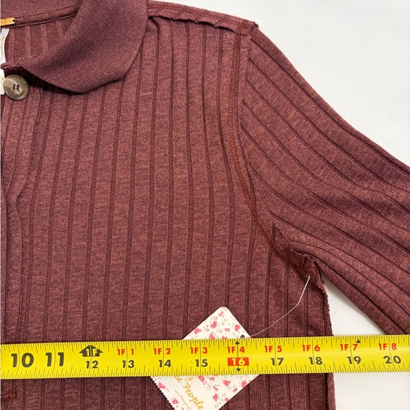 Free People Knit Top Heart Strings Short Sleeve Ribbed Shirt Mahogany Size Small - Picture 8 of 10